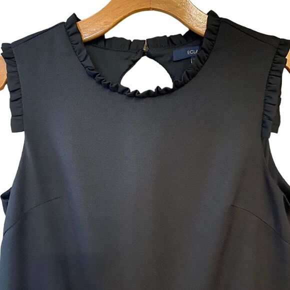 Eclair Sz XS Little Black Dress Ruffle Collar & Sleeves Button Keyhole Back - Picture 5 of 8